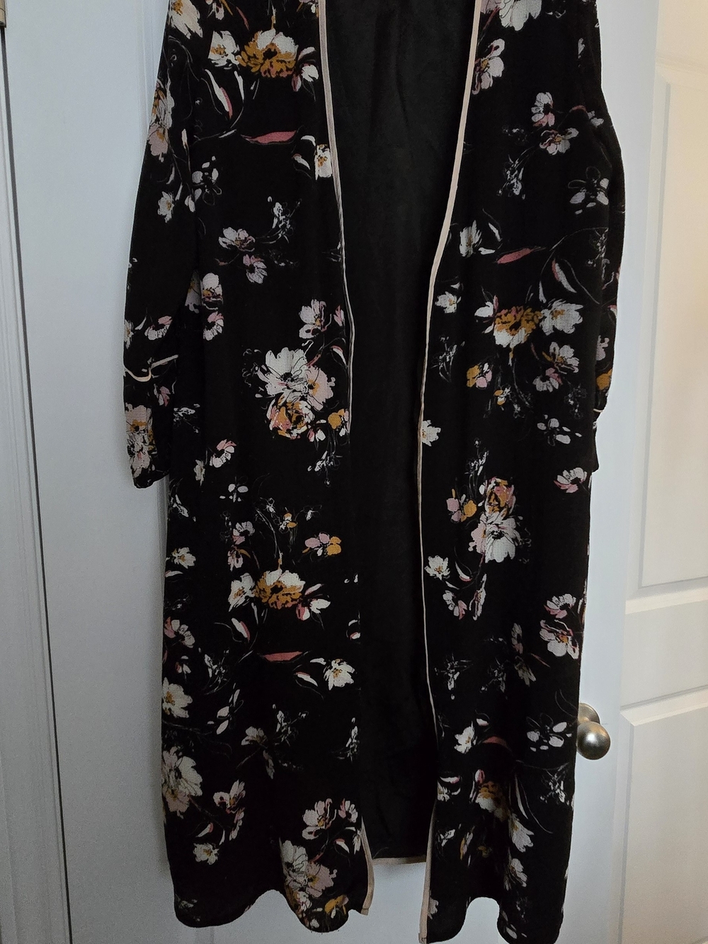 Floral Black Longline Women's Coatigan